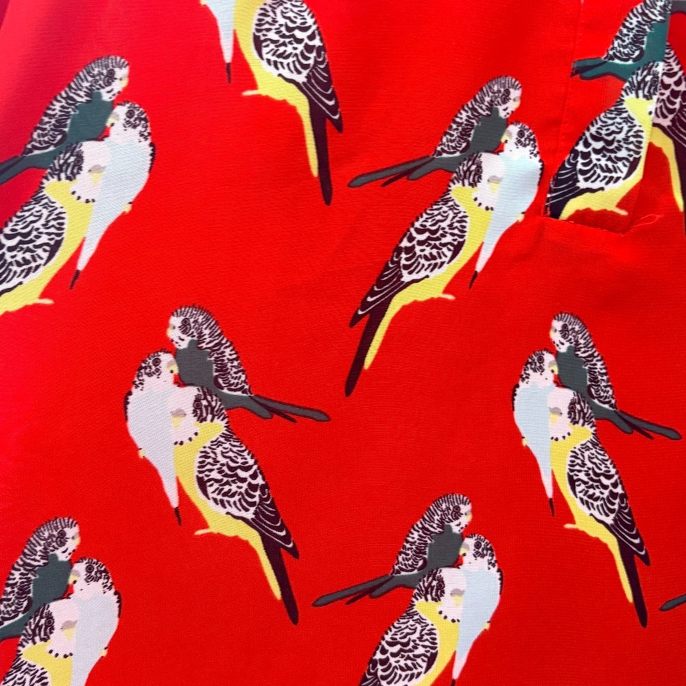 Banana Republic Red Parakeet Print Blouse – Long Sleeve, Sheer, Size: XS - Picture 3 of 5
